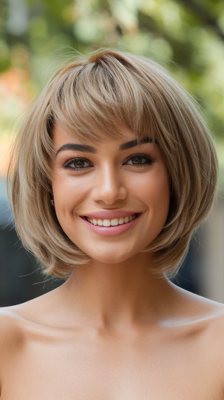 Choppy bob hairstyle for women, showcasing layers and texture, suitable for oval faces.