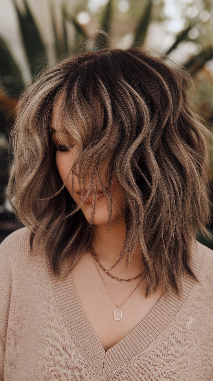 A woman with textured hair styled in a kitty cut, wearing a beige sweater and layered necklaces.