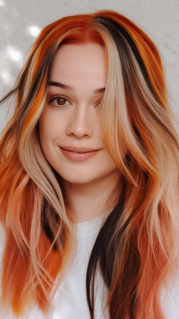 A woman with light brown calico hair featuring warm tones and soft highlights.