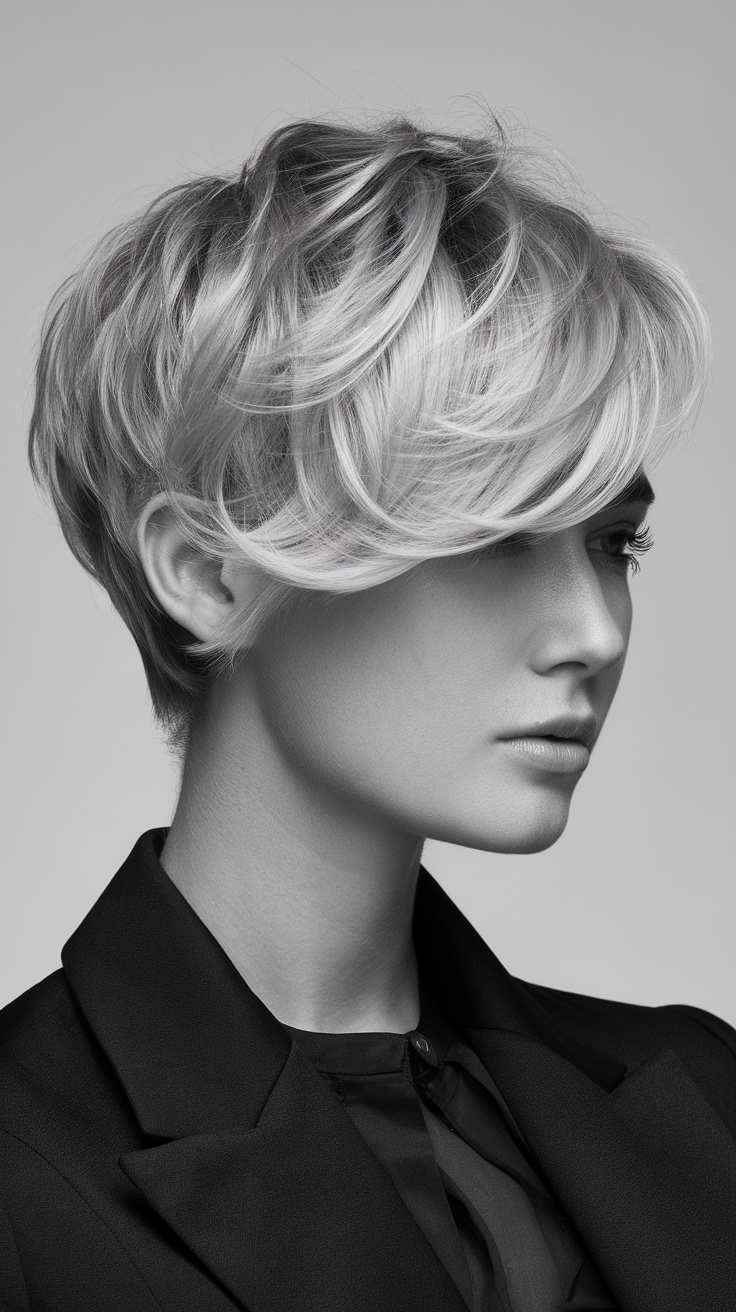 Stylish short blonde hairstyle with soft waves