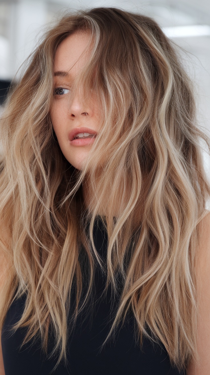 A woman with beachy waves hairstyle, showcasing volume and texture.