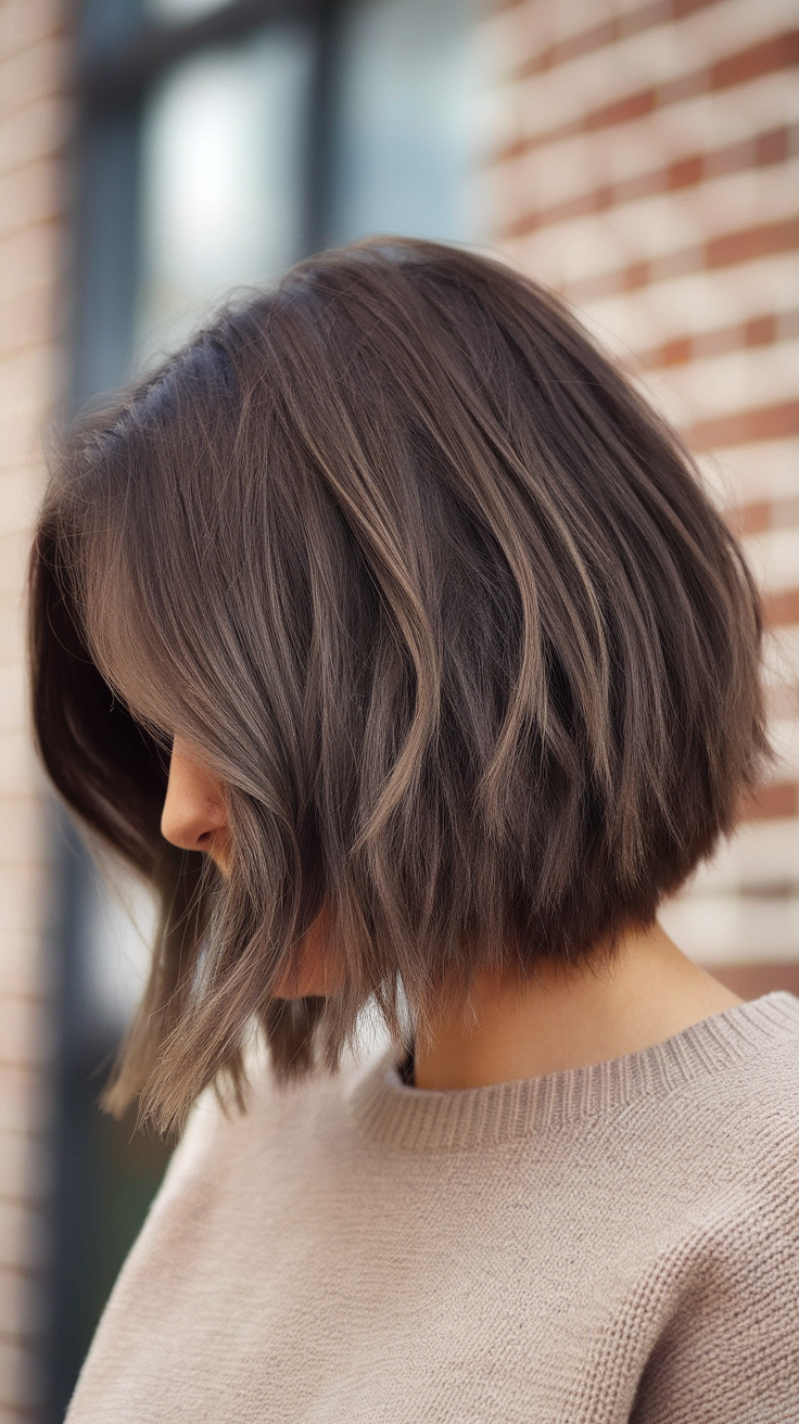 A close-up of a choppy bob haircut, showcasing textured layers and a lively appearance.