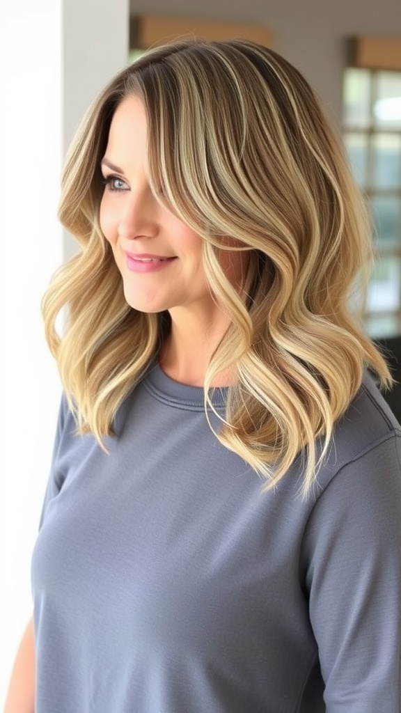 Woman with shoulder-length wavy hair smiling